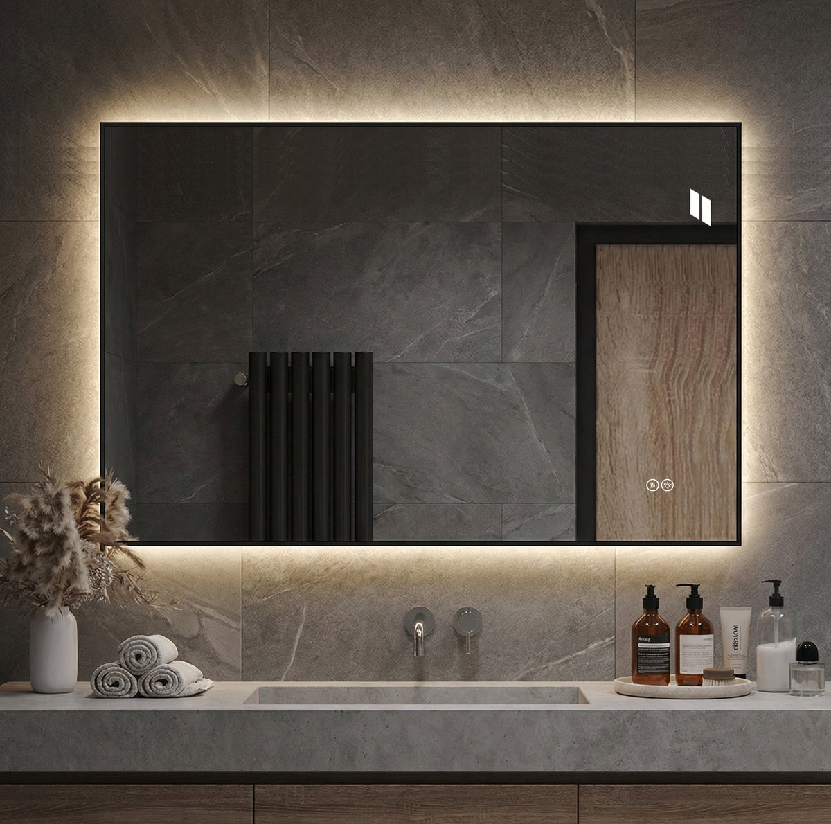 HAUSS SPOLE Spiegel – LED Achterverlichting En Anti Condens – 50 x 70 cm – Glas En Aluminium – Zilver – Wandspiegel Voor Badkamer
