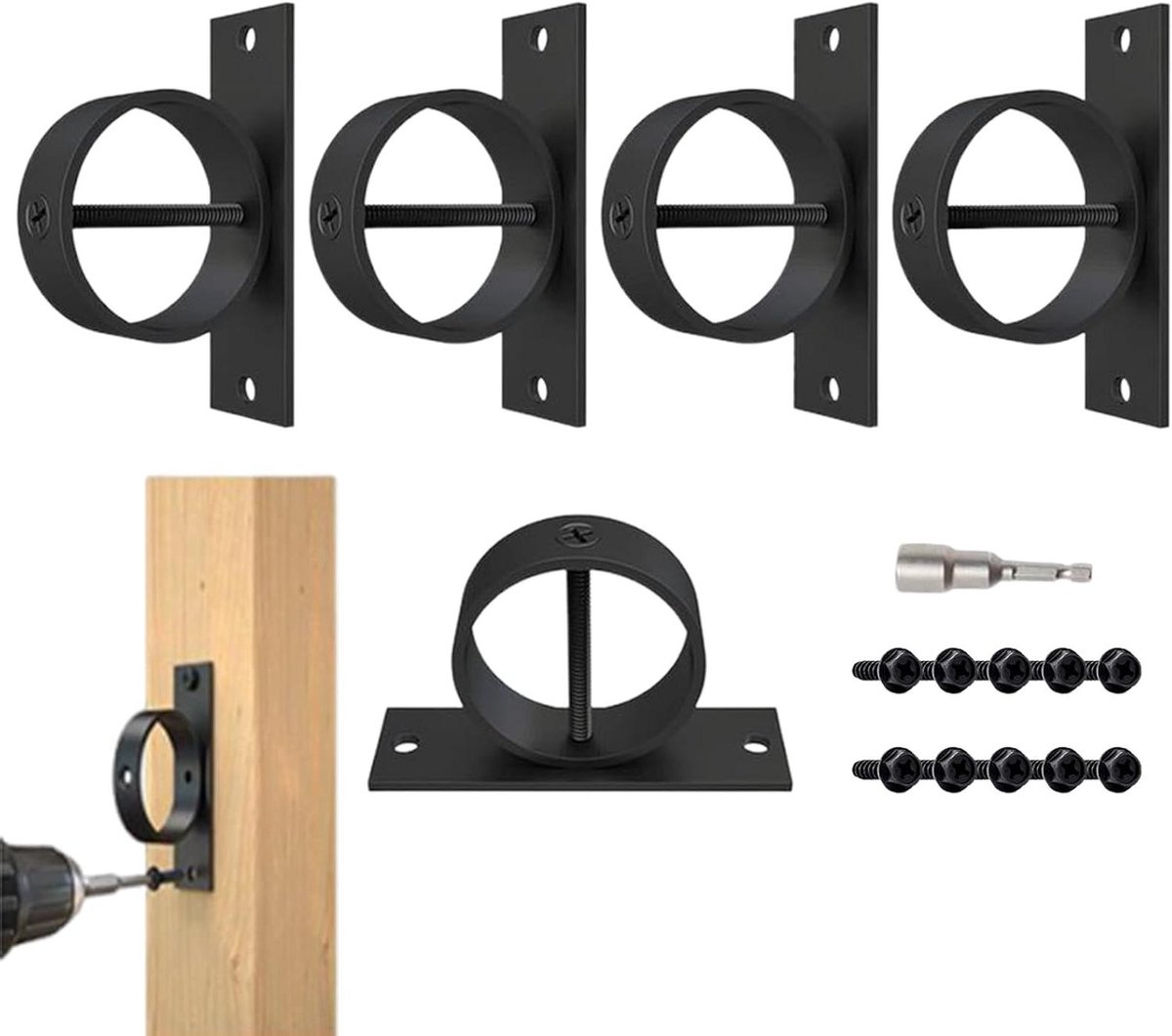 Touwhouder Ring - Kabelhouder Bevestiging - Buitenruimte Organiseren - Weerbestendige Staalconstructie - 14.4 x 14.1 x 9.9 cm - Zwart