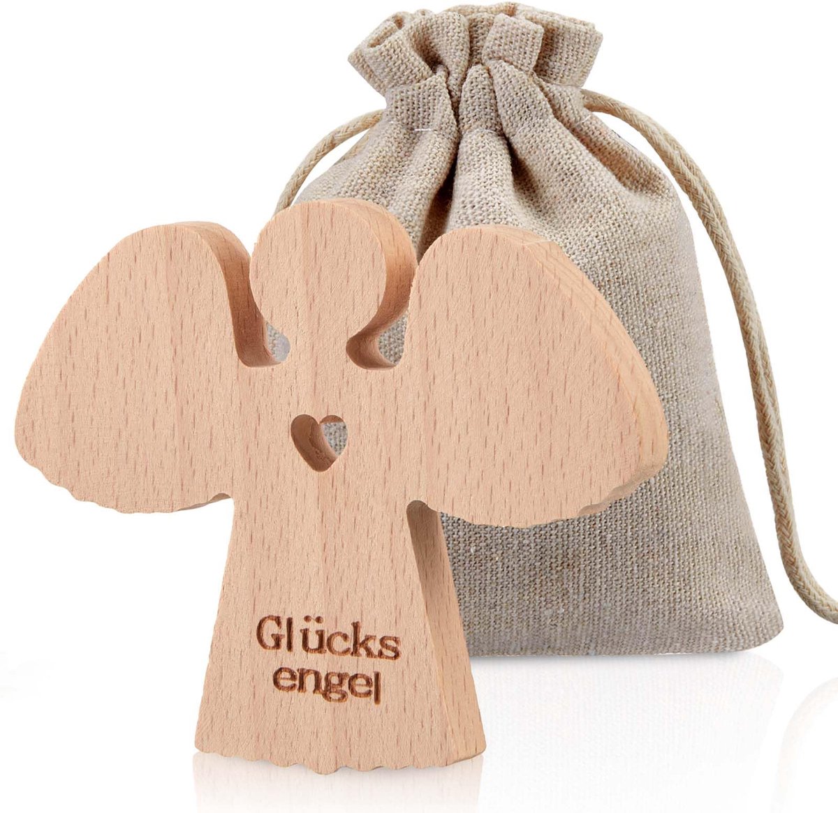 Dailygoods - Houten Beschermengel met Hart - Geluksbrenger Cadeau voor Iedereen