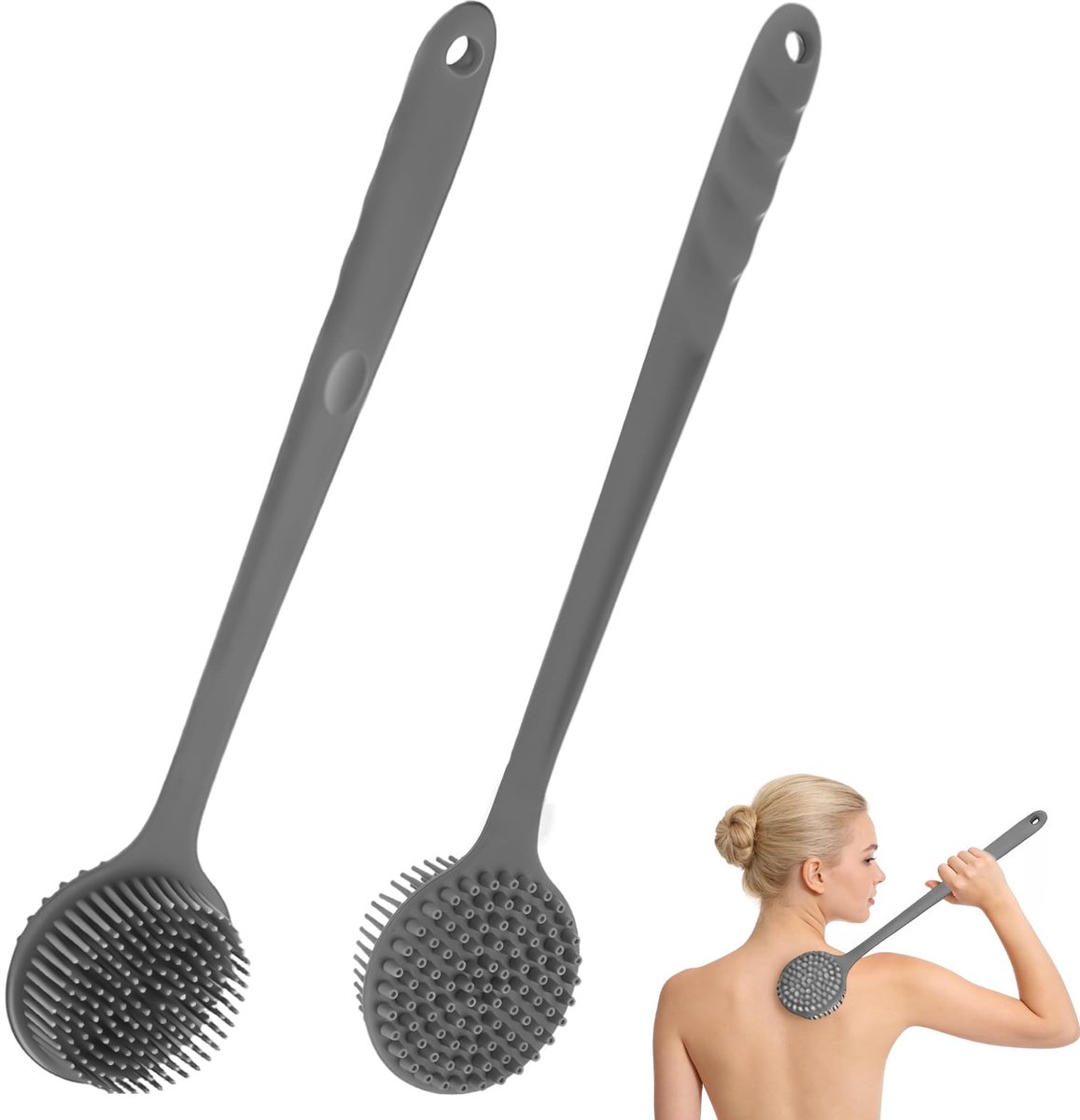 Dailygoods - 2 Stuks Siliconen Rugborstel met Lange Handgreep voor Zachte Reiniging