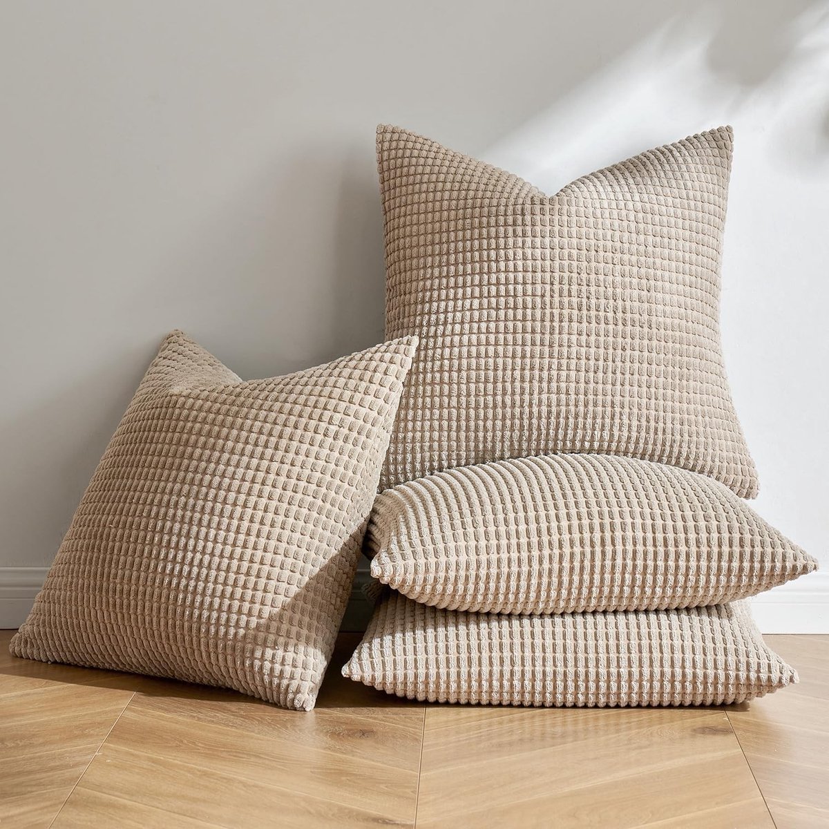 Dailygoods - Set van 4 Decoratieve Kussenslopen van Ribfluweel - Boho Woonaccessoires, 40 x 40 cm, Wit