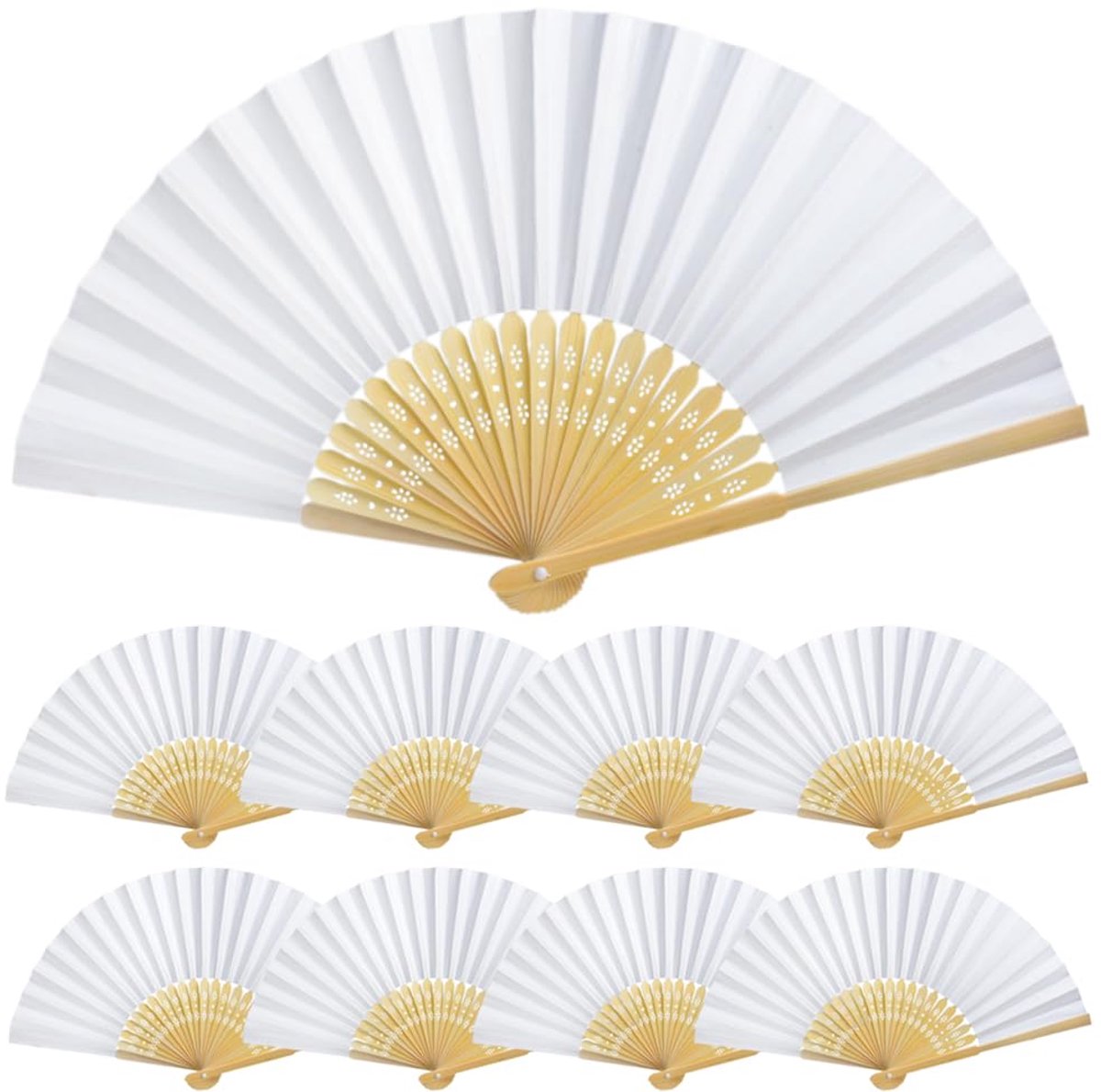 Dailygoods- Handwaaier Hoogwaardig - Witte Vouwventilator - Bamboe/Papier - Decoratie - Gastgeschenk - Opvouwbaar 21x37 cm