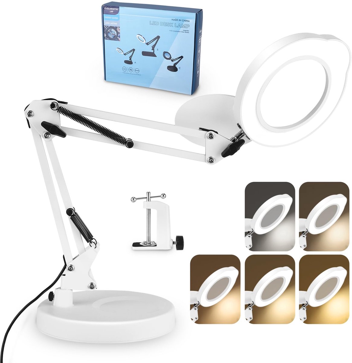 Dailygoods - Vergrootlamp 15x met 5 Kleurmodi en Draaibare Arm voor Handwerk