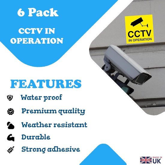 Veiligheidsstickers - CCTV waarschuwing stickers - Eigendom beveiligen - Ultra-duurzaam vinyl - 100mm x 100mm - Geel — afbeelding 2