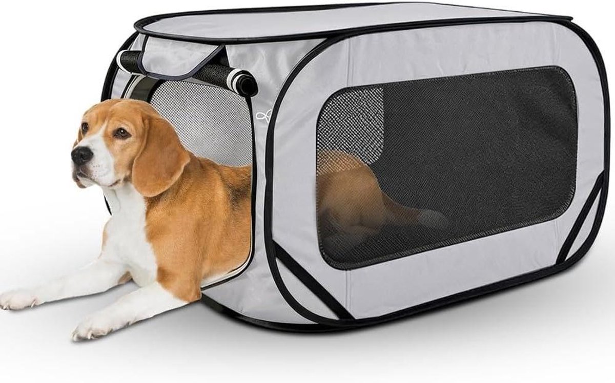 Hondentransportbox Opvouwbaar - Reismand Hond - Veilig Reizen - Dubbele Deuren - 92 x 52 x 52 cm - Grijs
