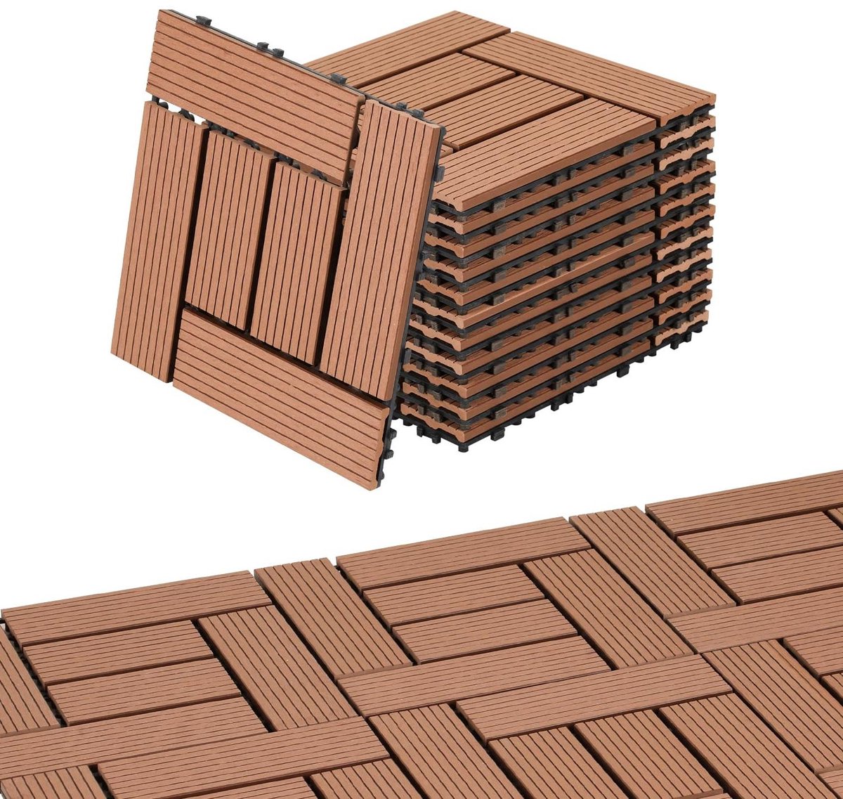 WPC Terrastegels - Houten Composiet Tegels - Buitenruimte Verfraaien - Waterproof Duurzaam Materiaal - 55 stuks 30x30cm - Roodbruin