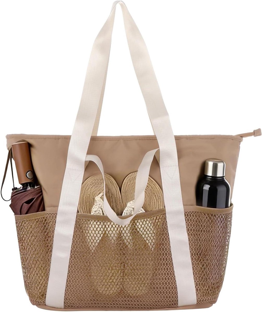 Strandtas Vrouwen - Draagtas Strand - Dagen aan Zee - Waterdicht Zandbestendig - 38 x 35 x 16 cm - Kaki