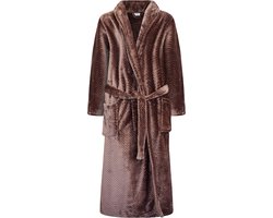GAUBERT® Unisex Badjas Extra Lang met Sjaalkraag en Ceintuur - Ochtendjas - Superzacht Coral Fleece - Heren Dames - Reli√´f Visgraat Bruin - Maat S/M - 8212-Coffee