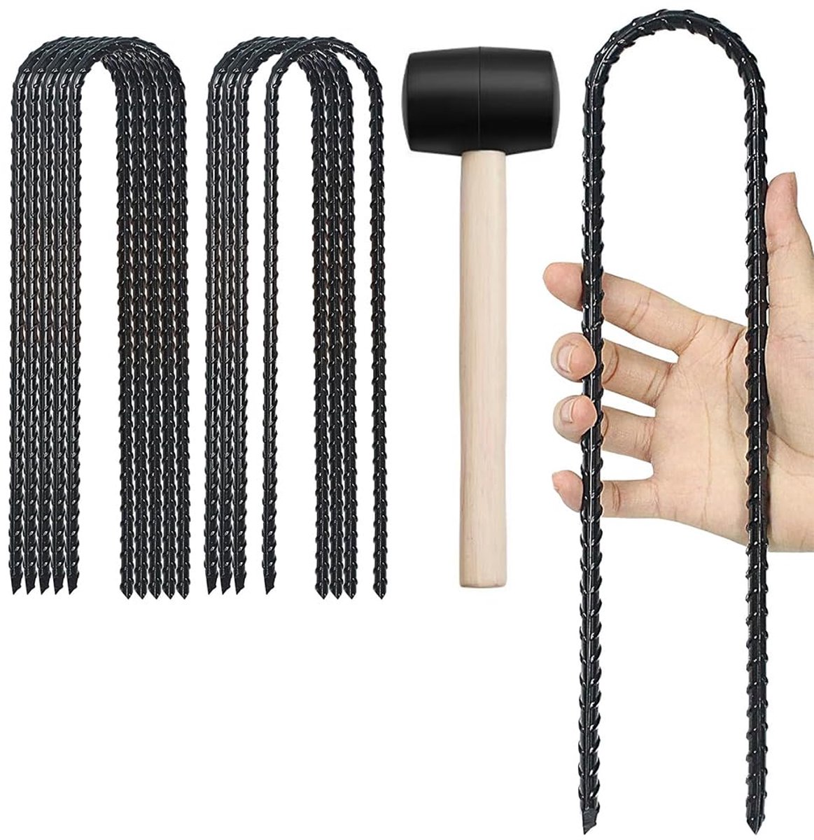 SnelShoppen - 10 stuks verzinkt staal tentharingen, 30 cm lange grondankers, stabiele haringen met schroefdraad, trampolineanker Ø 5 mm, perfect voor