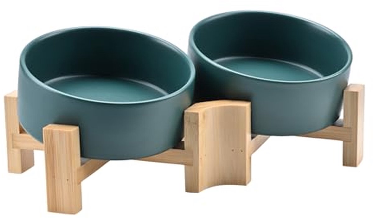 Keramische Hondenbak - Voerbak Kat Waterbak Hond - Comfortabel Eten - 15° Kantelhoek - 2 stuks 400 ml - Groen