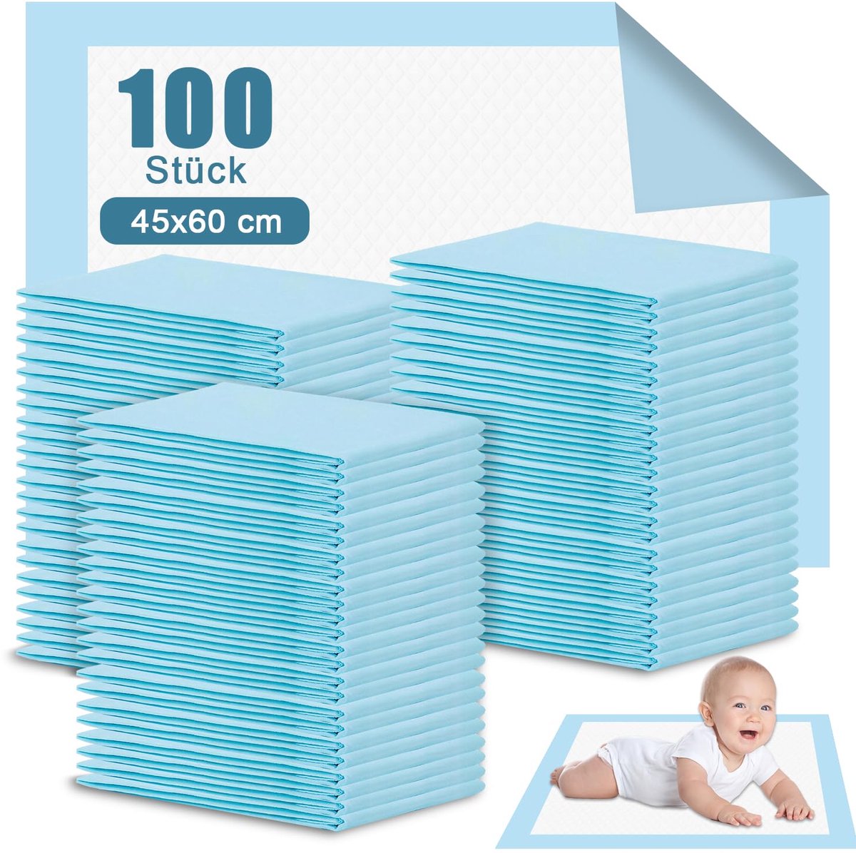 SnelShoppen - 50 stuks wegwerp luieronderleggers voor baby's, waterdicht & 7-laags absorberende incontinentieonderlegger, 45 x 60 cm, ideaal voor pasg