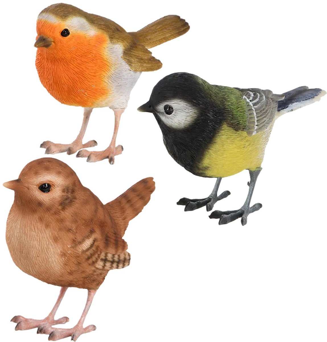 Esschert Design tuinvogel beeldjes set - 3x - ca 10 cm - vogels - polyresin