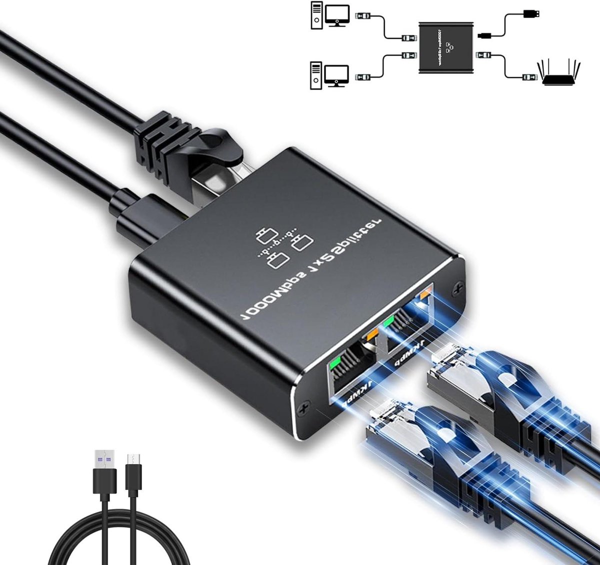 Ethernet Splitter - Netwerk Splitter - Poorten Uitbreiden - Gigabit Snelheid - 2 Poorts - Zilver