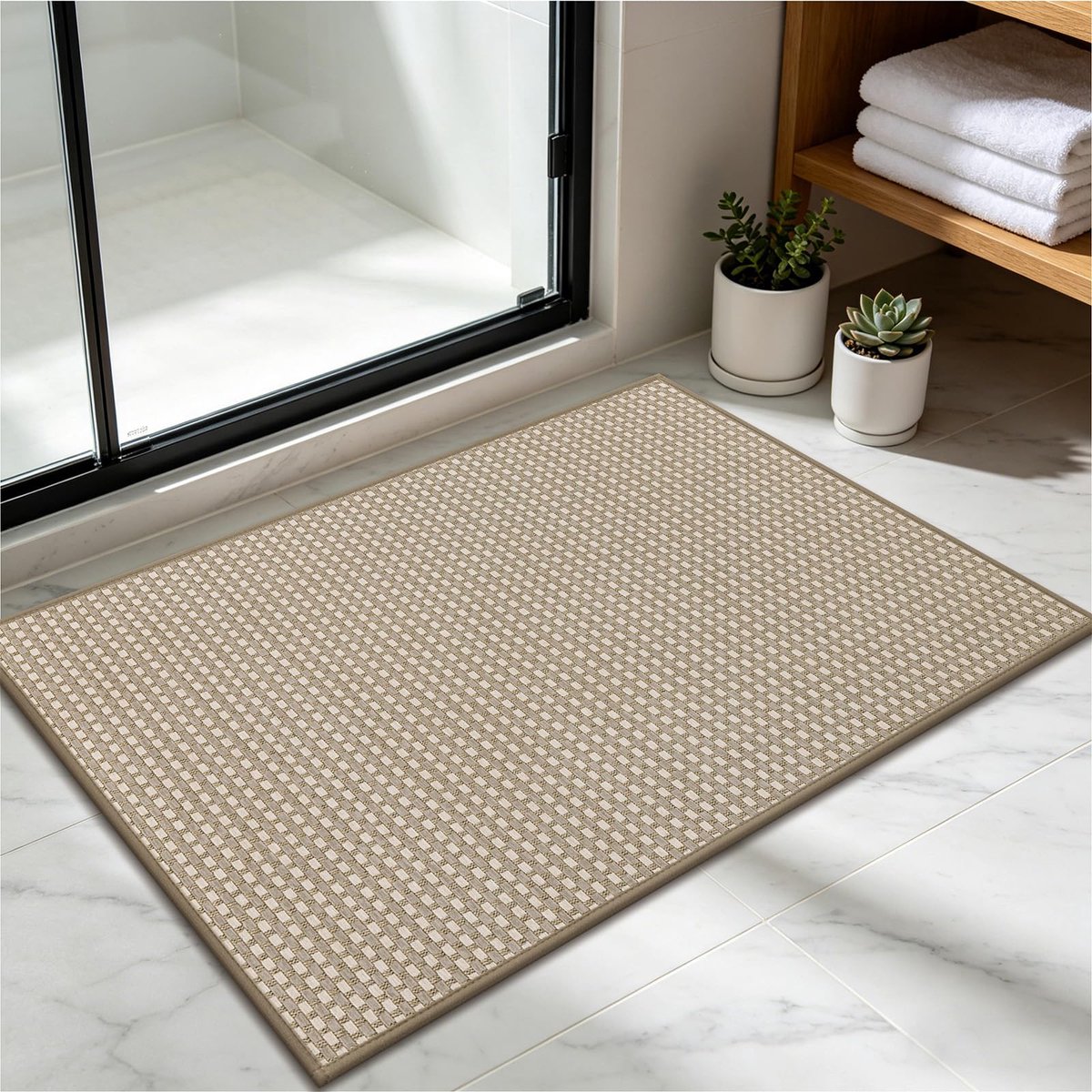 SnelShoppen - Antislip Badmat met Rubberen Achterkant - Zacht Absorberend Bruin Badkamertapijt - Sneldrogend en Machinewasbaar - Dunne Duurzame Vloerm