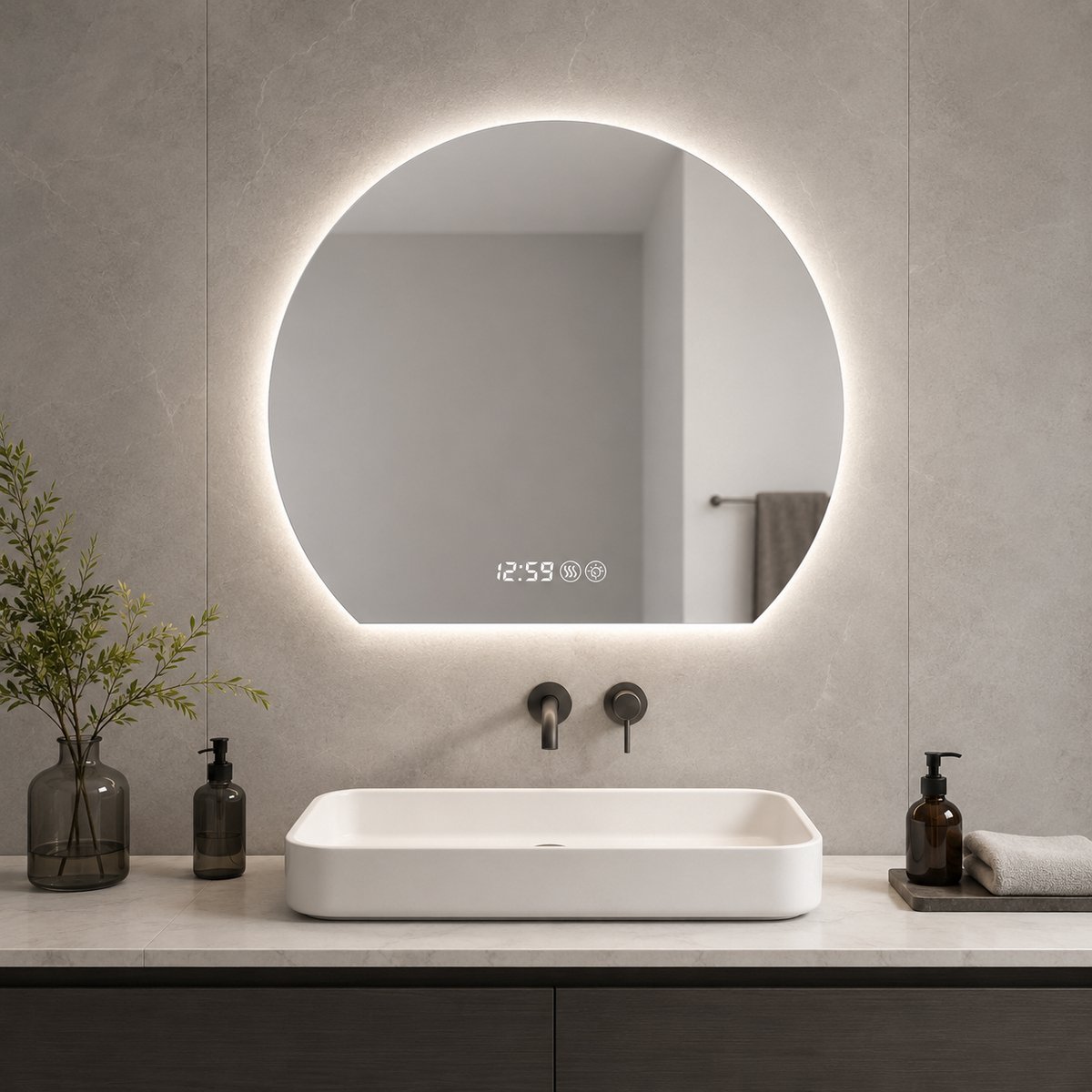 Spiegel Led Badkamerspiegel Rond 80 Cm Dimbaar Met 3 Kleurtemperaturen Wandspiegel Anti Condens Silver Voor Modern Badkamergebruik