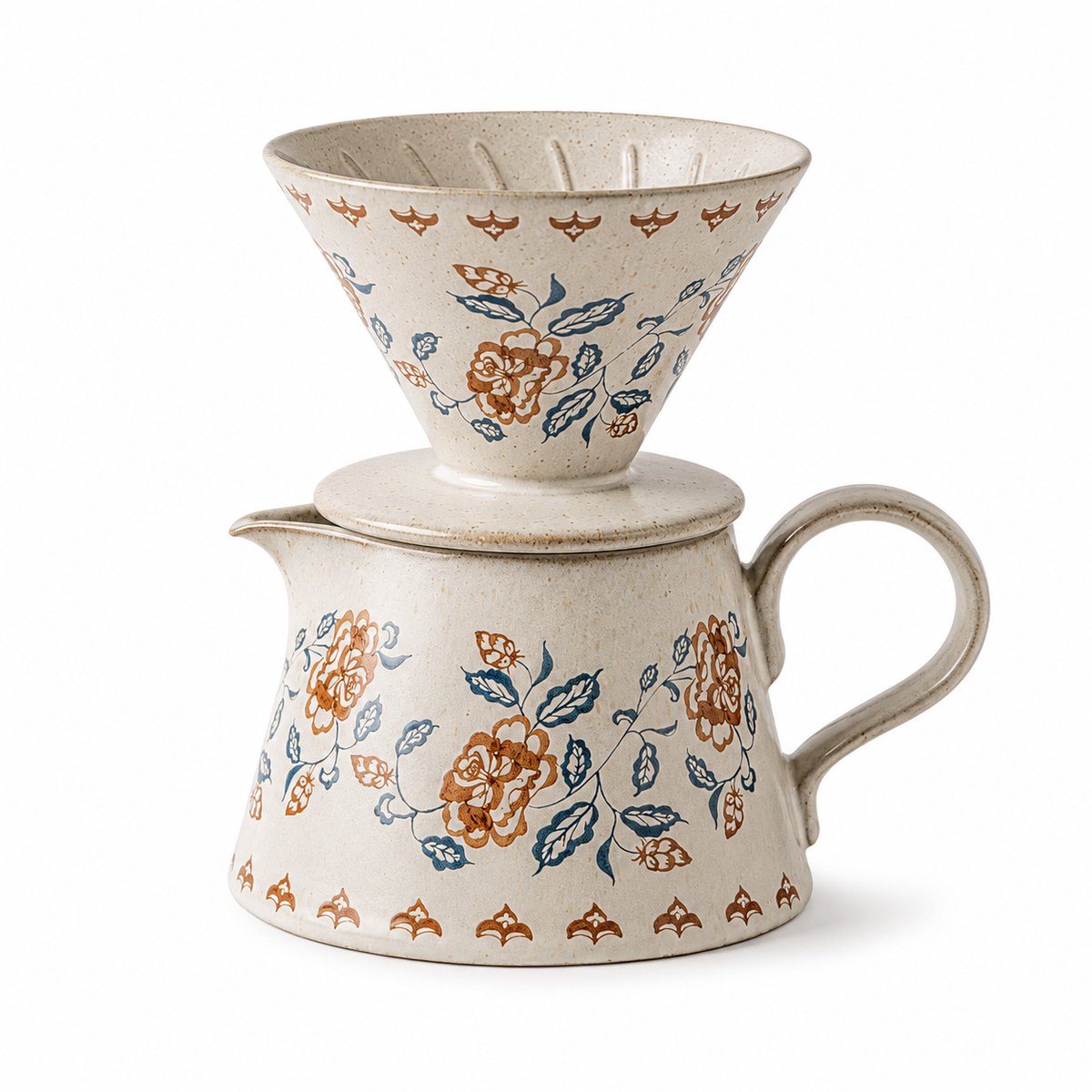 Gloovon® Keramische Koffieset - Handmatige Pour Over Dripper - Warmtebehoud - Vaatwasserbestendig - Pot 420ml met 20 Filters - Crème