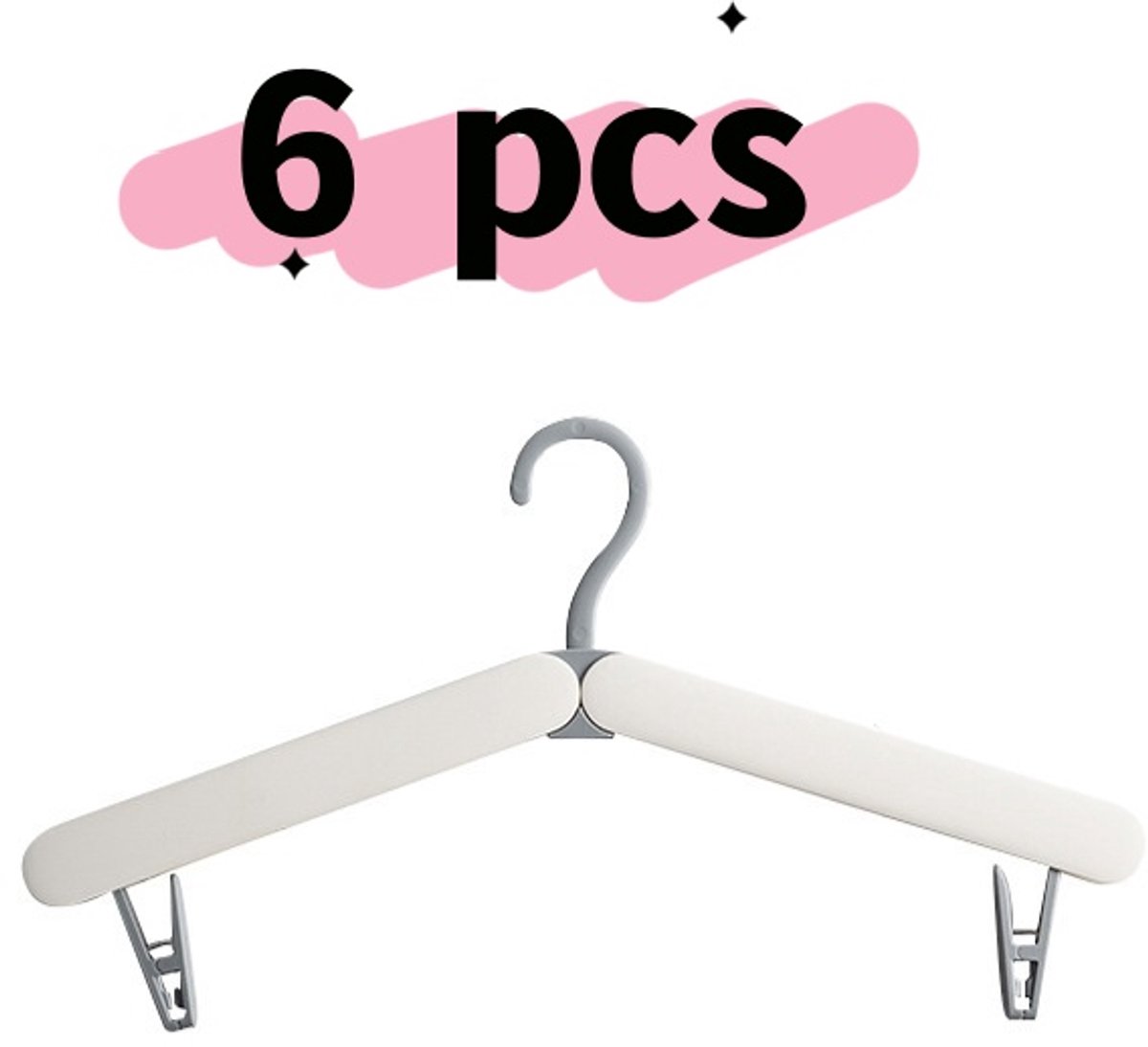 Namajunas - Opvouwbare kleerhangers - 6 stuks - Reis kledinghangers - Ruimte besparend - Met klemmen - Lichtgewicht - kledingrek - Draagbare - Voor thuis, hotel, camping, vakantie en reizen - Kleding organiseren - Klerenrek slaapkamer