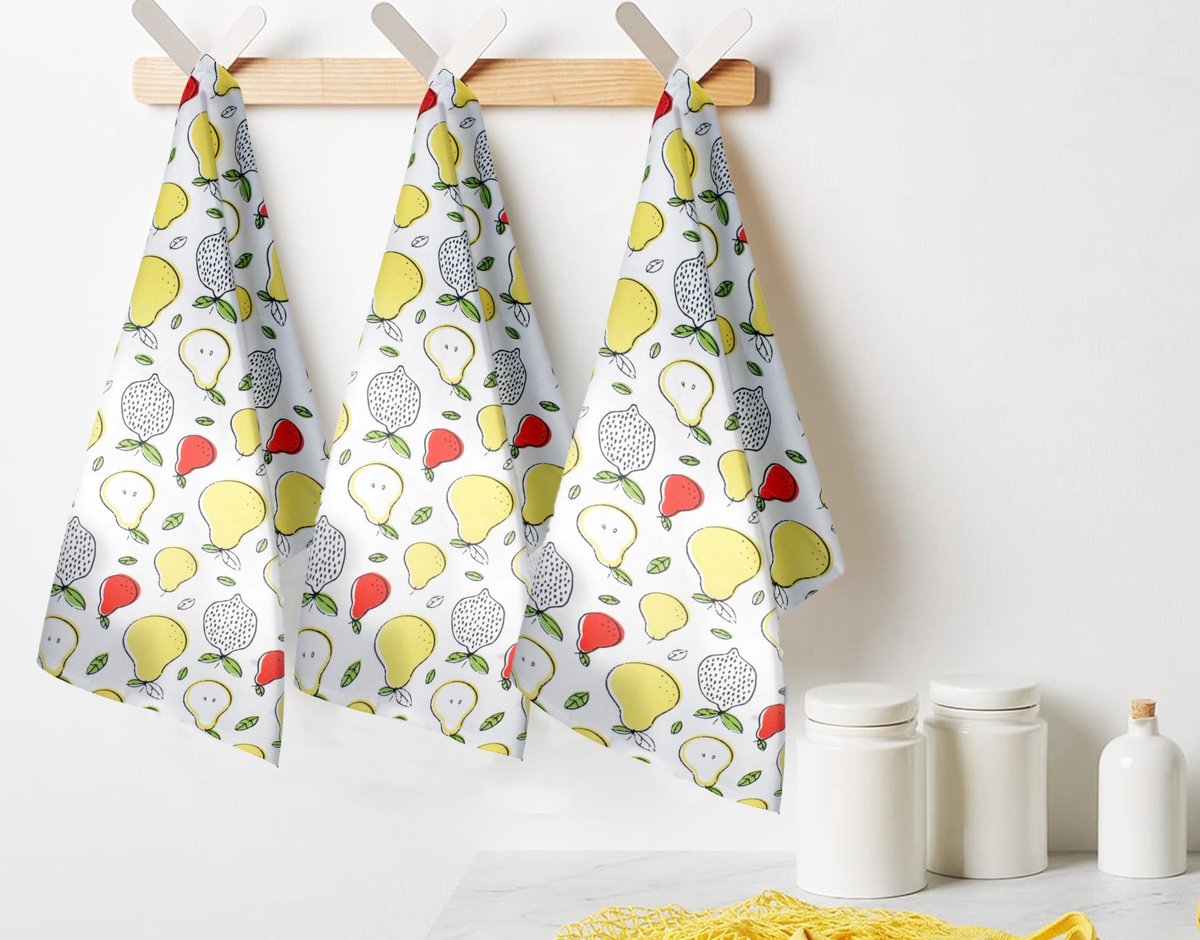 Dailygoods - Set van 6 Keukenhanddoeken van 100% Katoen - Zacht en Hoog Absorberend (Fruity Garden)
