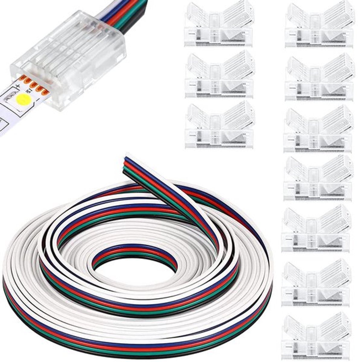 10 mm 5-polige RGB-LED-connectorset met 6 m verlengkabel