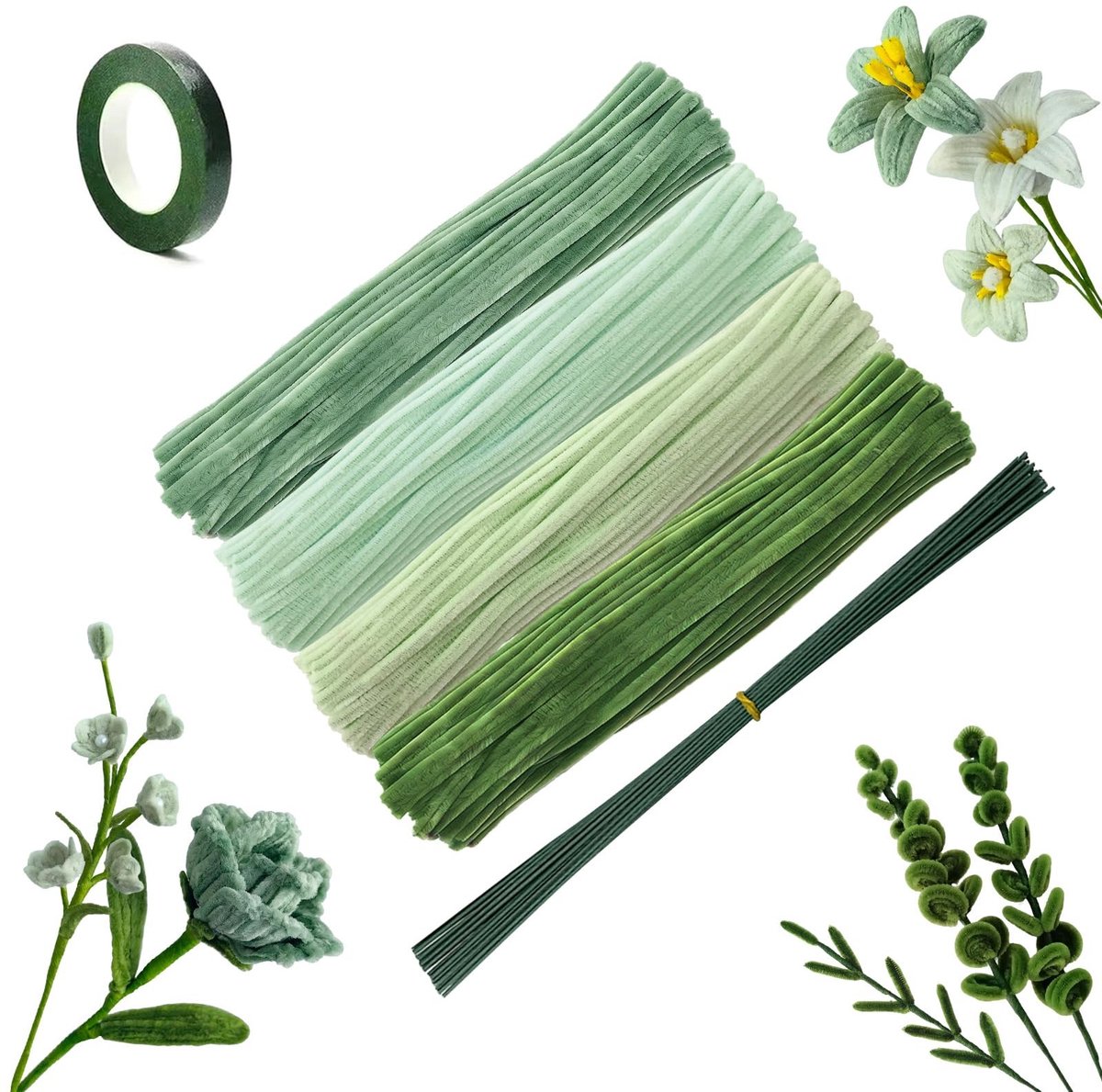 Dailygoods- Pijpenreiniger Bloemenboeket - 240 Stuks - Chenilledraad - Knutselmateriaal voor Kinderen - DIY Boeket - Handwerk