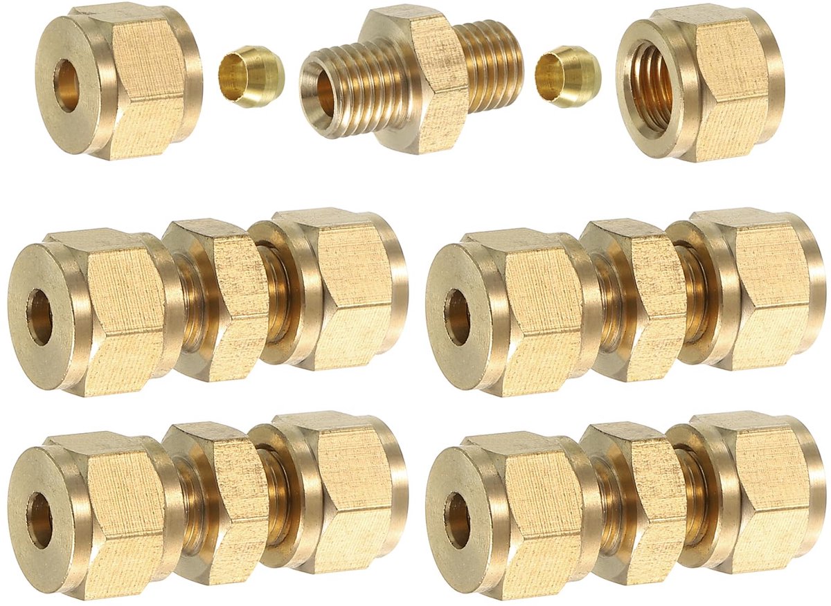 Dailygoods - 5 Stuks Messing Compressie Tube Schroefverbindingen - 4mm OD Connector
