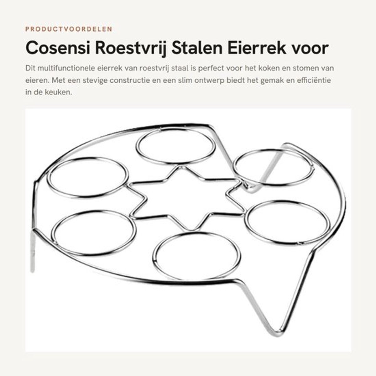 Eierrek Roestvrij Staal - Multifunctionele Kookhouder - Stoomrek - Koelrek - Hittebestendig - Afmetingen 17,5 x 4,5 x 4,5 cm