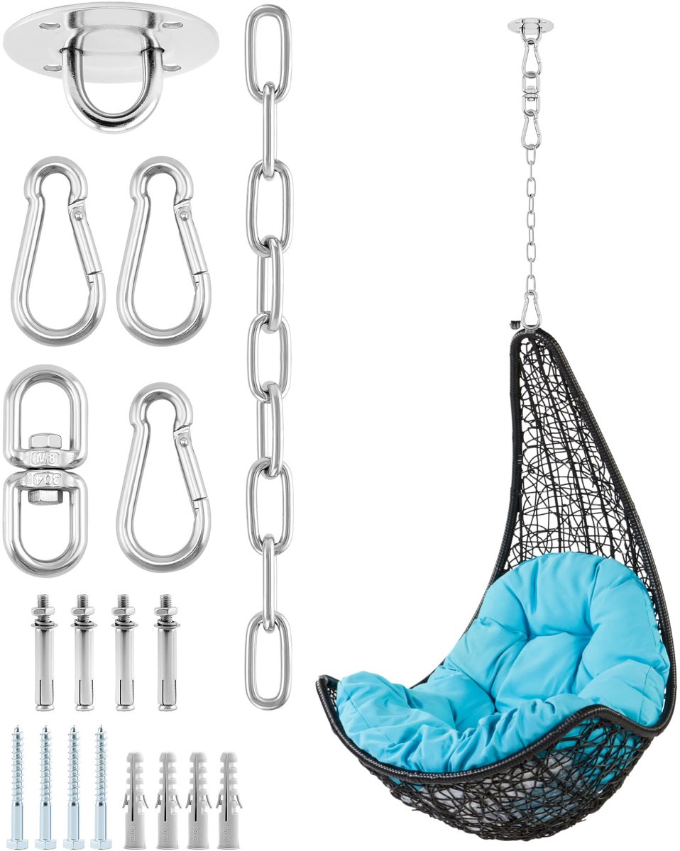 Dailygoods - Heavy Duty plafondhaak met 30 cm ketting en karabijnhaak - Tot 400 kg