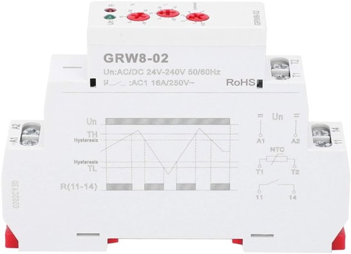 GRW8-02 DIN Rail Digitale Thermostaat - Temperatuurcontroller AC/DC 24V-240V