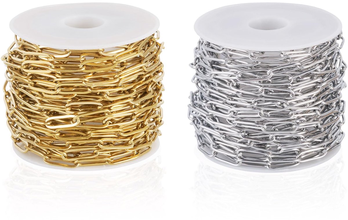 Dailygoods - 10 M Paperclip Kettingen in 2 Kleuren voor Sieraden Maken