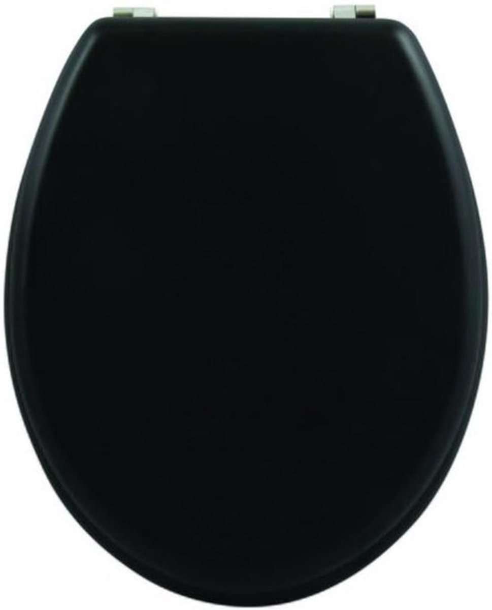 SnelShoppen - Toiletbril MDF Hout Core Zwart - Hoogwaardige Toiletdeksel met RVS Scharnieren - Duurzaam & Stabiel - Voor Standaard Toiletten