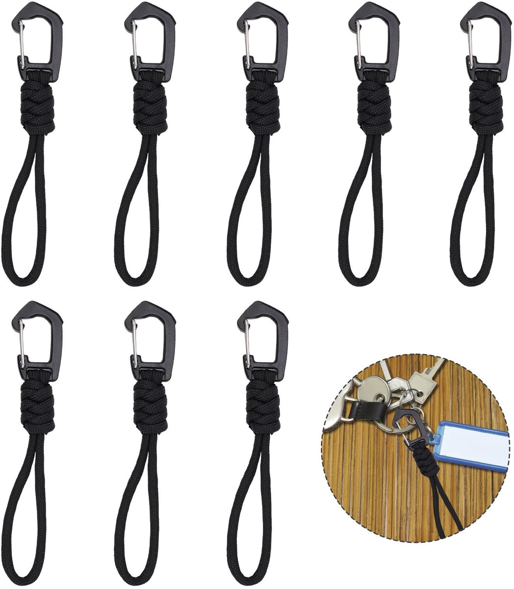 Dailygoods - Sleutelhangers Set van 8 Stuks - Handgevlochten Paracord met Karabijnhaak voor Outdoor