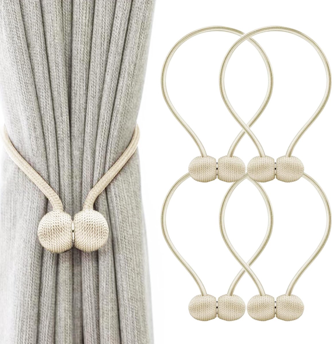 Dailygoods - Set van 4 Magneten voor Gordijnen - Geen Boren Vereist - Beige