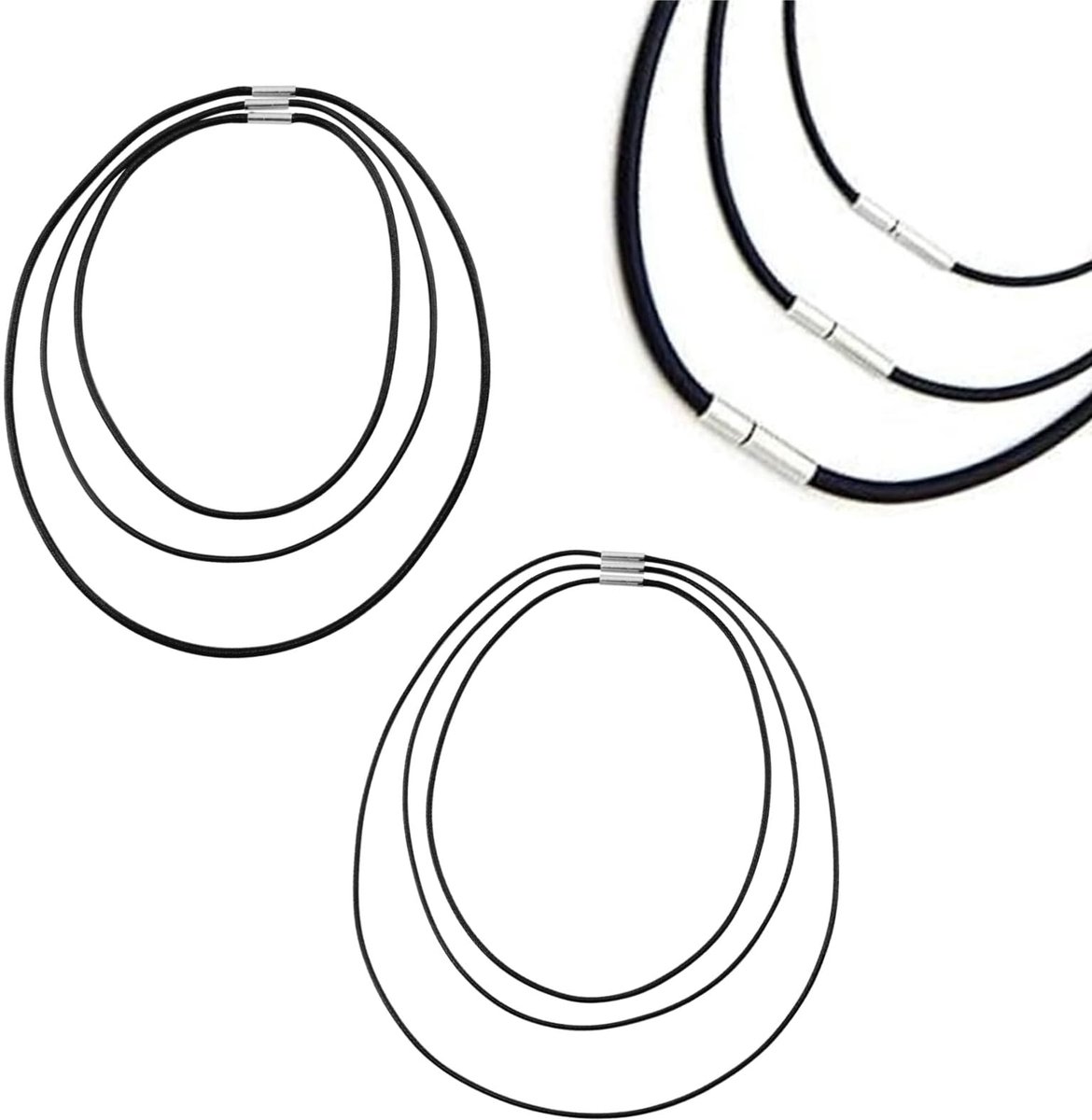 Dailygoods - 9-delige Zwarte Vlechtnelketting voor Mannen en Vrouwen - Verscheidenheid aan Lengtes