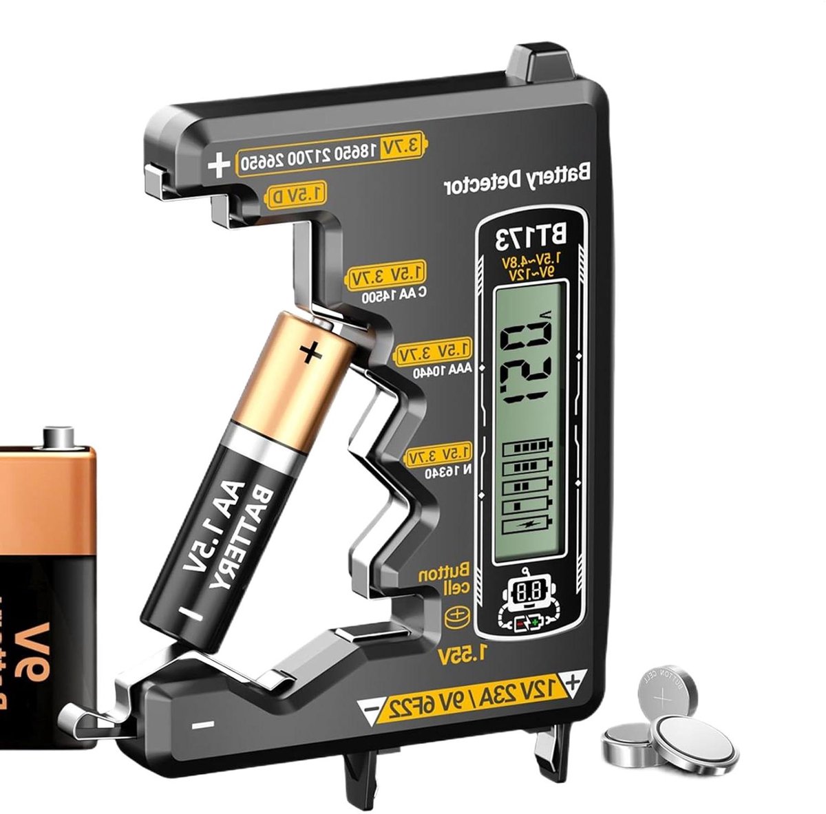 Batterijtester LCD - Spanningsmelder Detector - Batterijen Controleren - Universele Batterijondersteuning - 10.5 cm - Grijs