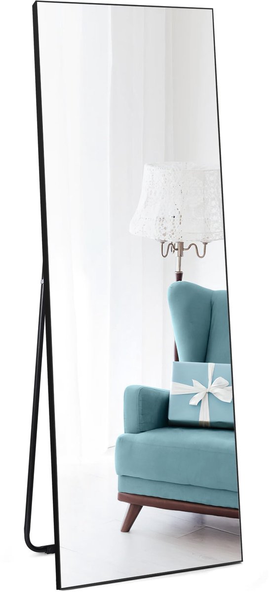 SnelShoppen - Grote Wand- of Staande Spiegel met Zwart PVC Frame, 150 x 51 cm, Verticaal, Perfect voor Woonkamer, Slaapkamer, Hal en Meer