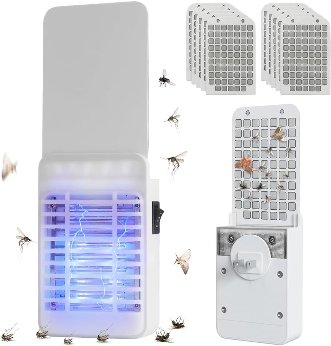 SnelShoppen - Insectenverdelger 2-in-1 Muggenlamp met UV & 10 Lijmvallen, Vliegenval, Insectenvanger, Stil en Veilig voor Tuin, Keuken, Camping, Effec