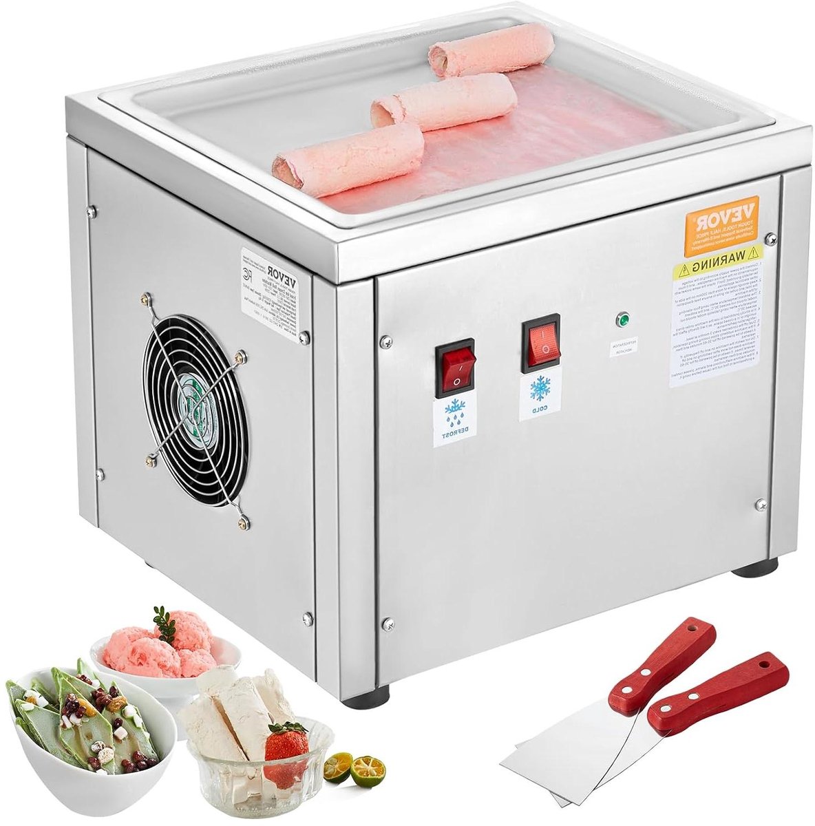 IJsrol Machine - Rolled Ice Maker - Desserts Maken - Snelle Koeling - 28 x 24 cm - Zilver