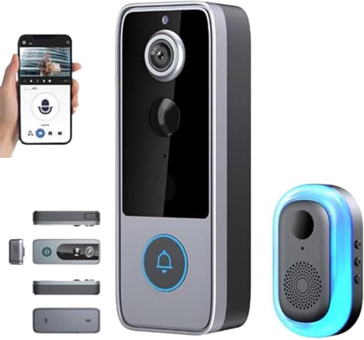 Slimme WiFi Deurbel Camera - Beveiligingscamera Deur - Huisbeveiliging - Tweeweg Audio - 17x11x7cm - Zilver