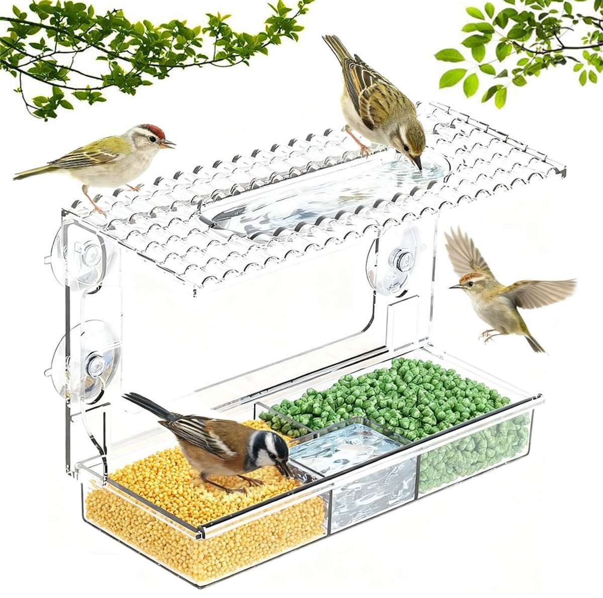 SnelShoppen - Vogelvoederhuis met Zuignappen - Transparante Vogelvoederdispenser voor Ramen en Vensterbank - Afneembaar en Ideaal voor Tuin- en Balkon