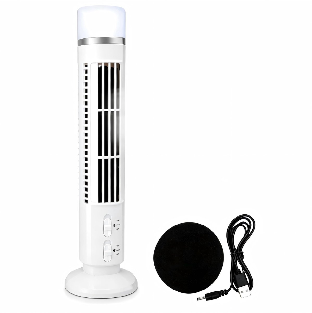 SnelShoppen - Stille Torenventilator USB-miniventilator Zuilventilator met Licht Verstelbare Mobiele Ventilator Werkt op Batterijen Wit voor Thuis Sla