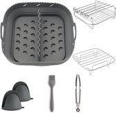 Siliconen bakvormen - 8-delige set - 21x21x8 cm - Voor Ninja Speedi ON400UK airfryer - Bakvormen - Airfryer accessoires - Met opvouwbare siliconen bakplaat - Grillrooster - Stoomrooster - Roestvrij staal - Grijs