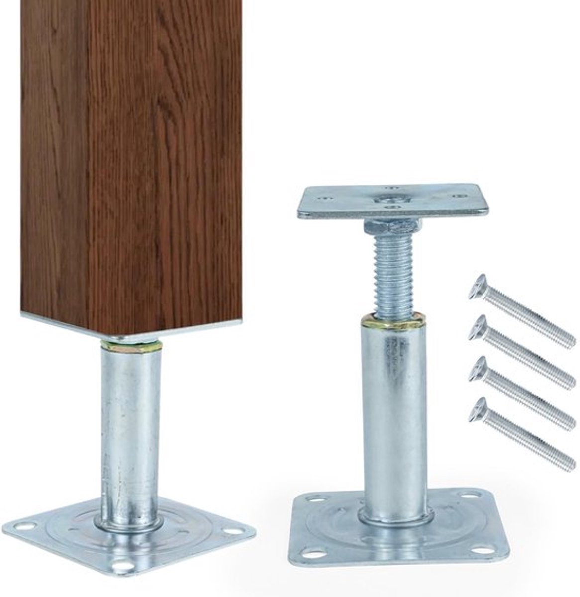 - Rack voor houten balken - Hoogte instelbaar - Galvaniseerd staal - Bruin - Houten hoek met schroeven - Geschikt voor carport pergola en h..