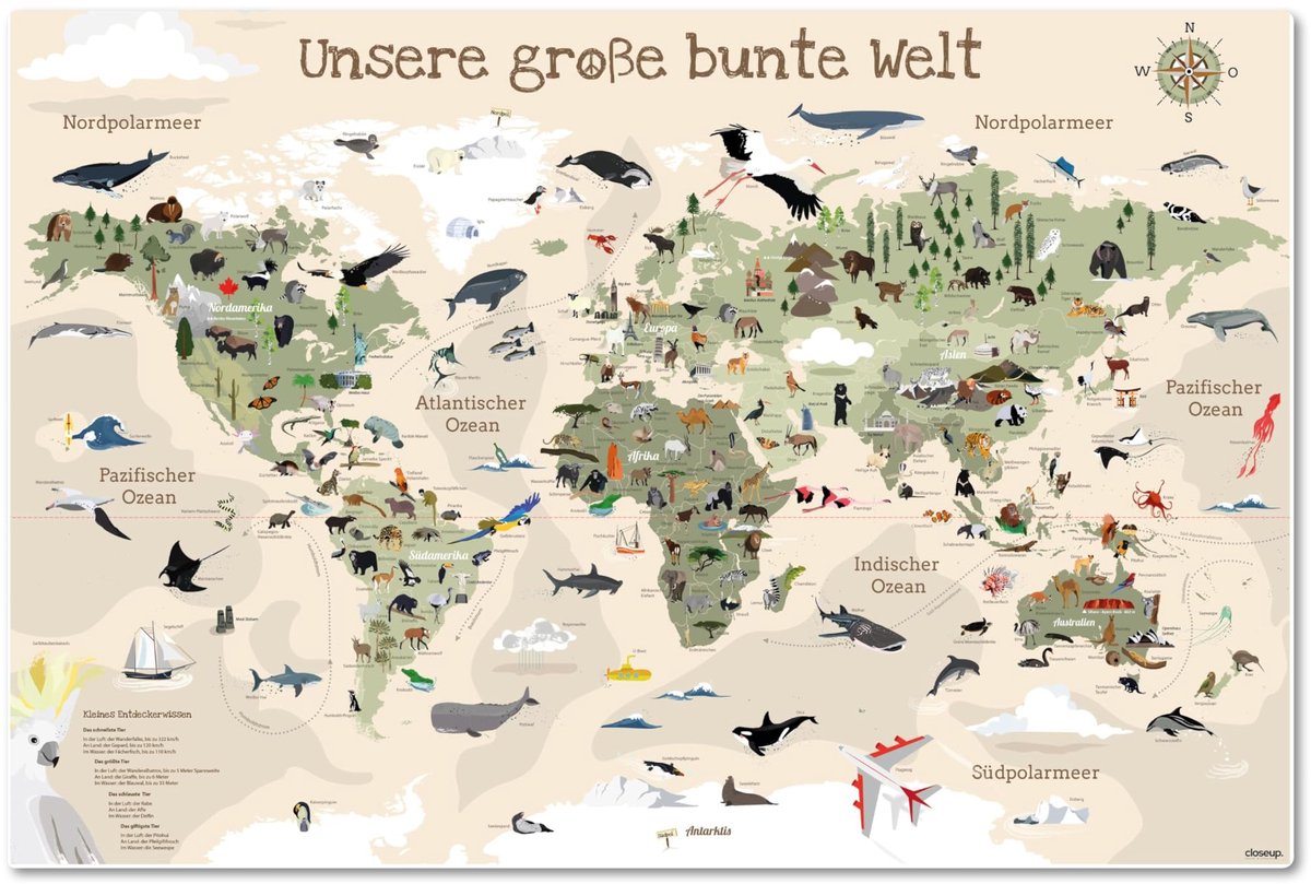 Bureauonderlegger Wereldkaart Kinderen Beige Rustig Educatief 60x40 cm