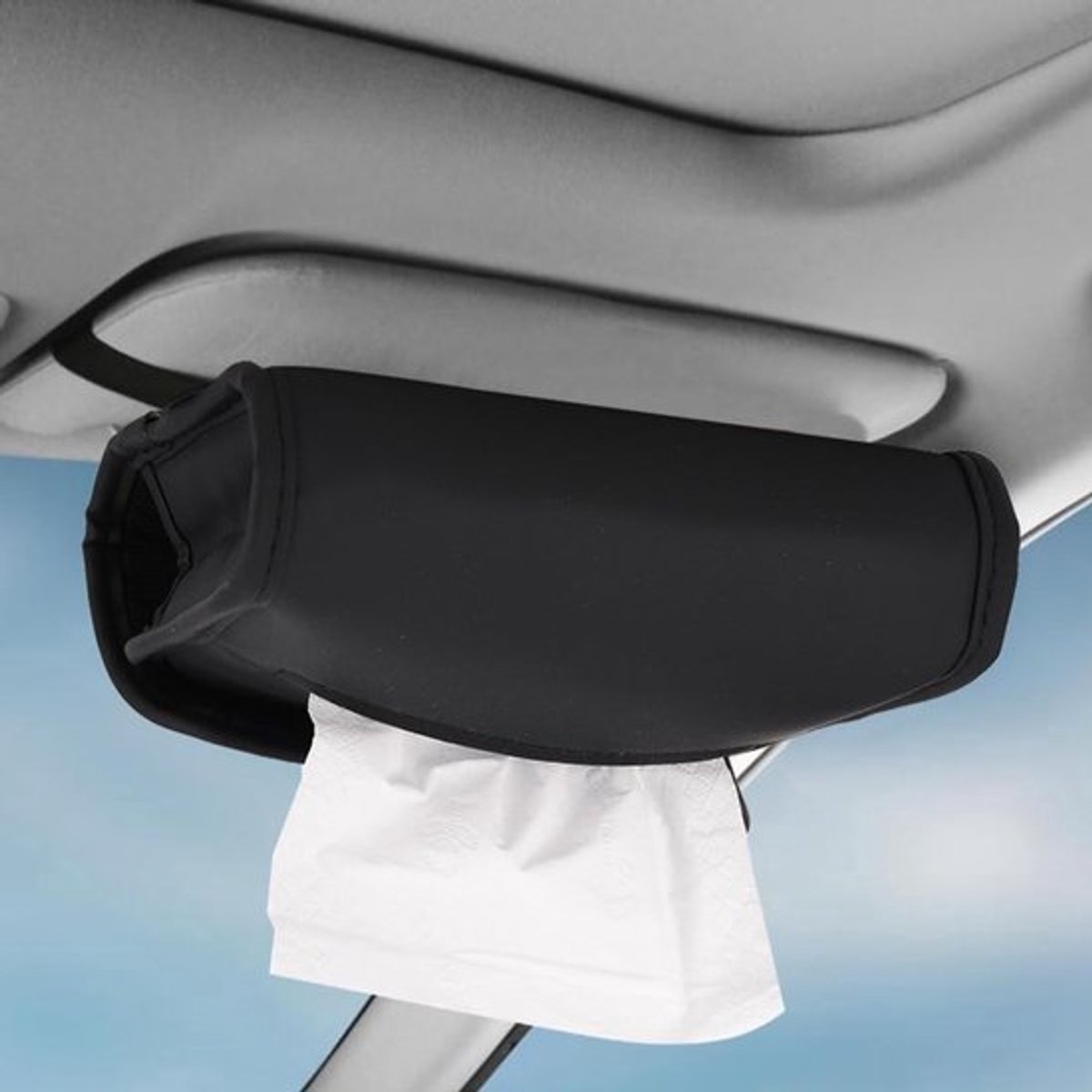Auto Zakdoekhouder - Zakdoekdoos - Hoogwaardige Leer - Zwart - Handdoekhouder - Perfect voor Auto's - Geschikt voor Zonneschermen