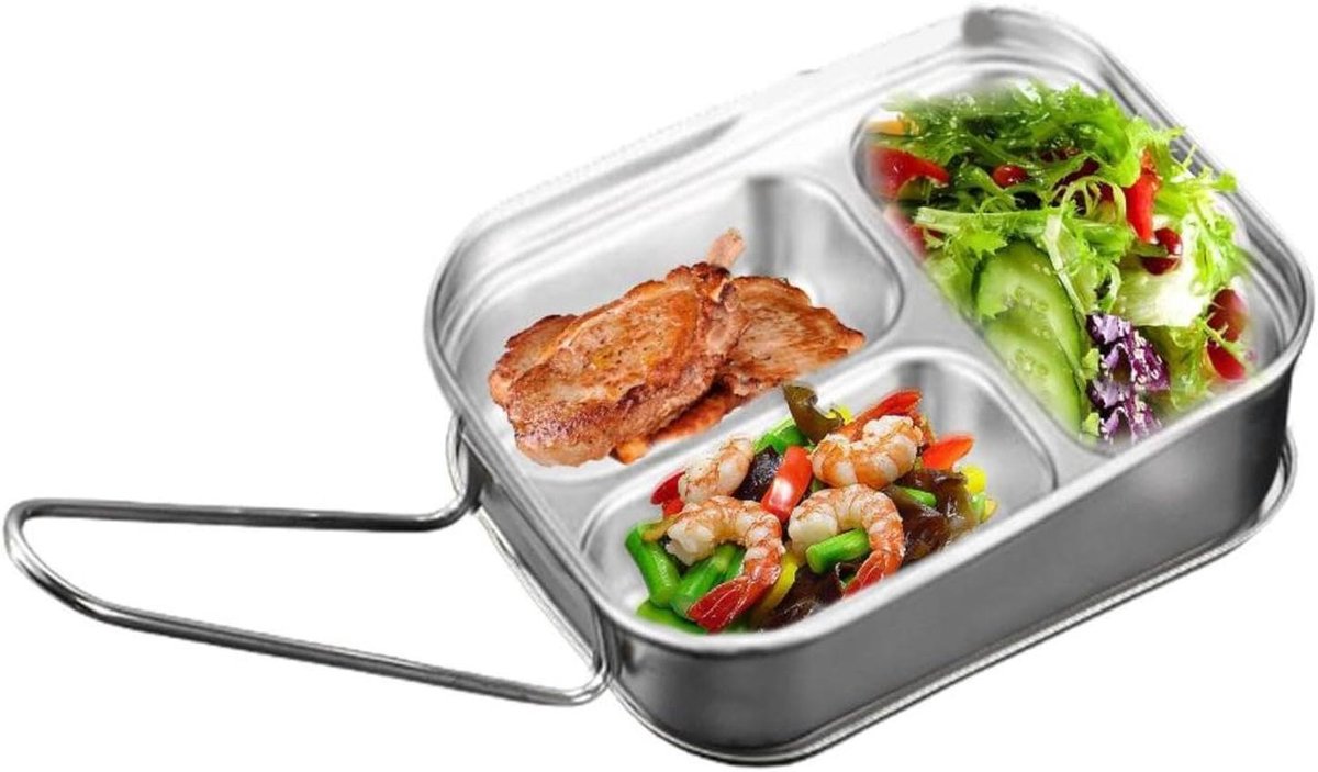 Lunchbox RVS - Metalen Voedseldoos - Maaltijden Separeren - Dubbellaags Ontwerp - 17x13x6cm - Zilver