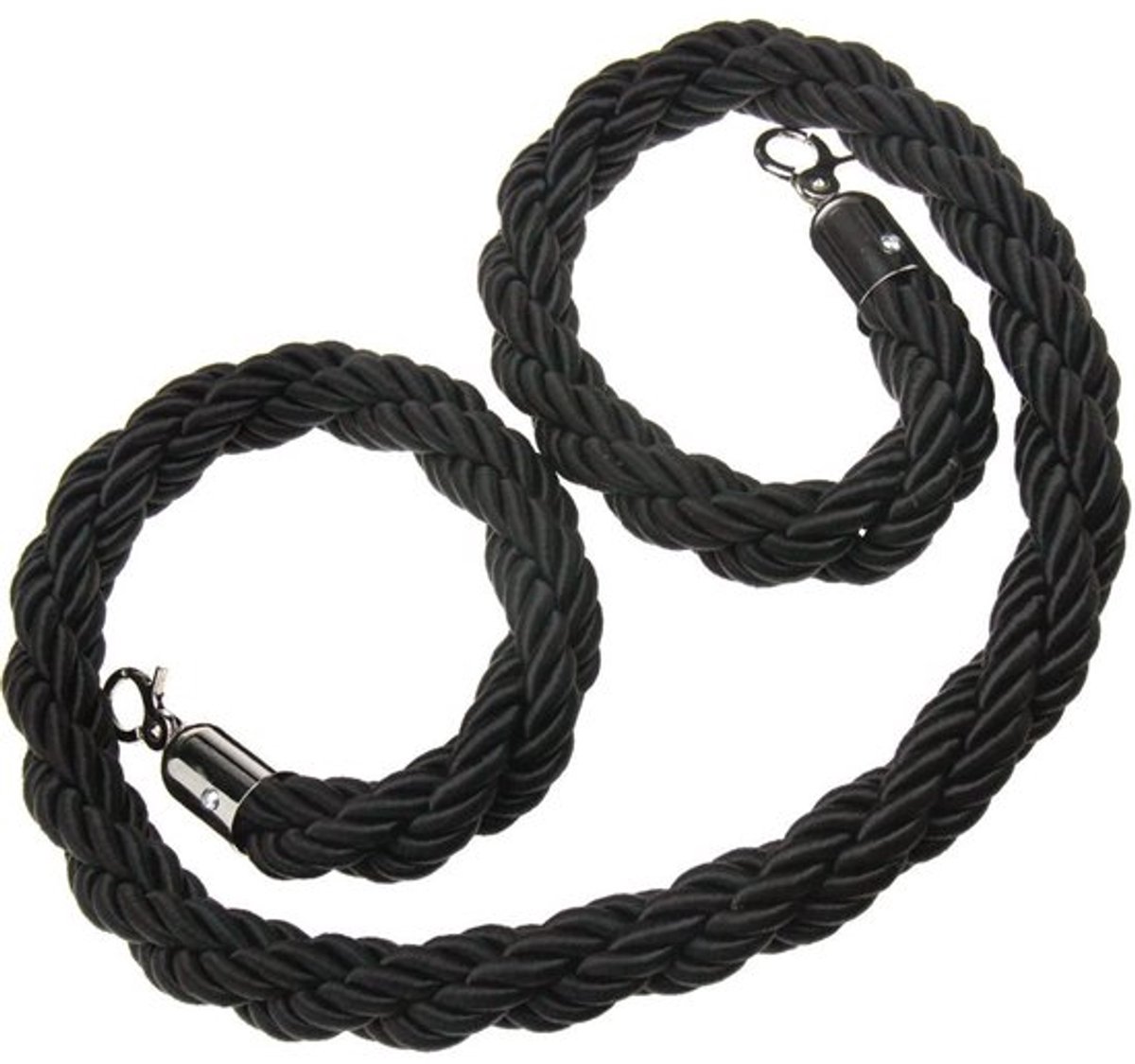 Barrière Touw 1,5M - Wachtrij Divider - Crowd Control - Polyester - Zwart - Lichtgewicht met Chroom Clip Haak - Wachtrijafscheider