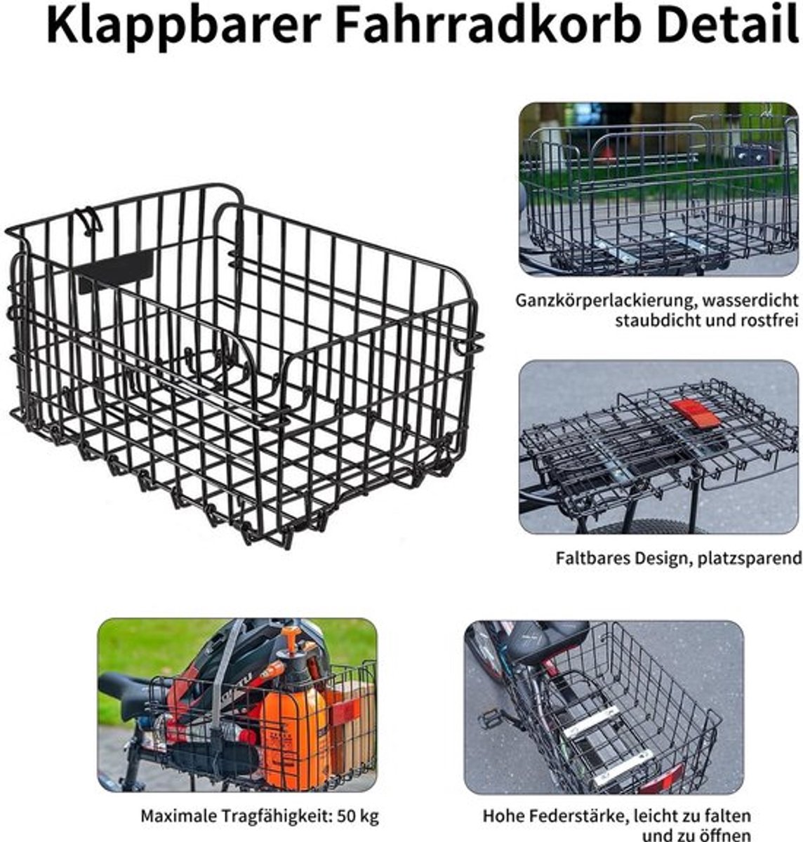 Fietsmand opvouwbaar - Achtermand - Metalen - Bagagenet - Reflector - Waterdicht - Ruimtebesparend ontwerp - Fietsmand Achter