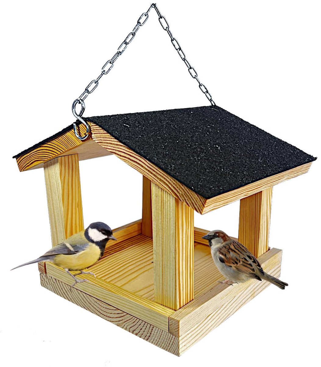 SnelShoppen - Vogelvoederhuis om op te hangen voor kleine vogels, weerbestendig handwerk, ideaal voor balkon en tuin, vogelhuis balkonhouder, voederdi