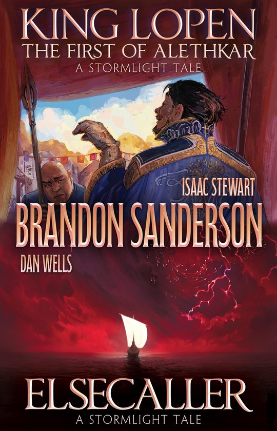 Couverture du livre : King Lopen, The First of Alethkar, Elsecaller par Brandon Sanderson. Un homme barbu en bleu, or et noir tenant un sceptre.