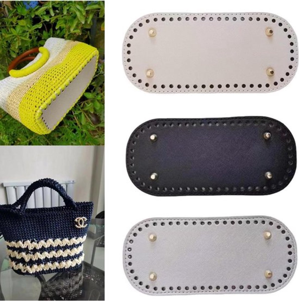 Bodem voor handgemaakte haaktassen - Set van 3 - PU-leer - Ovale bodem - 22 x 10 cm